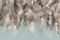 Fototapeta: Liście palm i monstery na niebieskim tle