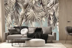 Fototapeta: Liście palm i monstery na niebieskim tle