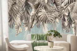 Fototapeta: Liście palm i monstery na niebieskim tle