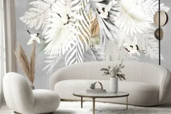 Fototapeta: Liście palm i paproci wśród ptaków