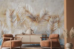 Fototapeta: Liście palm na niebiesko-brązowym tle