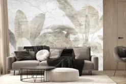 Fototapeta: Liście palm na betonowym murze