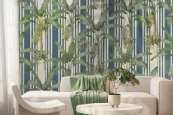 Fototapeta: Liście palm na tle niebieskich pasków