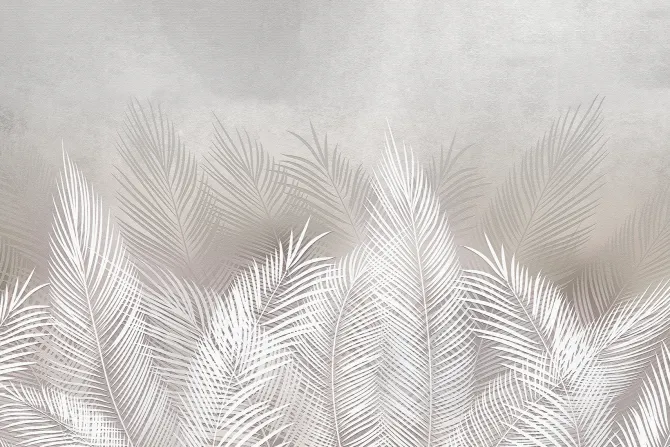Fototapeta: Liście palmowe roślinny wzór na betonowej teksturze