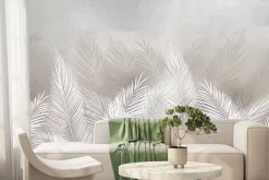 Fototapeta: Liście palmowe roślinny wzór na betonowej teksturze