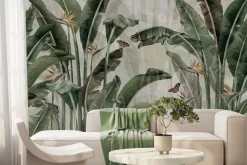 Fototapeta: Liście strelicji i motyle tropikalny botaniczny wzór