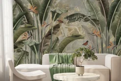 Fototapeta: Liście strelicji i motyle tropikalny botaniczny wzór