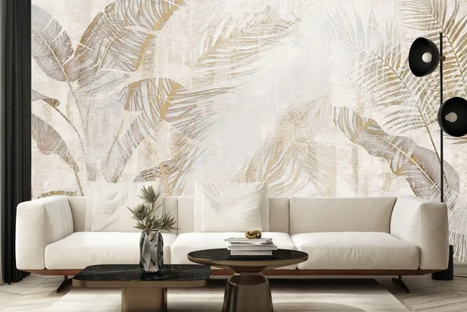 Fototapeta: Liście tropikalne efekt betonu