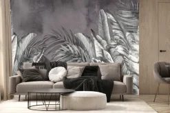 Fototapeta: Liście tropikalne w szarościach