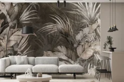 Fototapeta: Liście tropikalne na tle betonu w stylu industrialnym