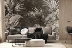 Fototapeta: Liście tropikalne na tle betonu w stylu industrialnym