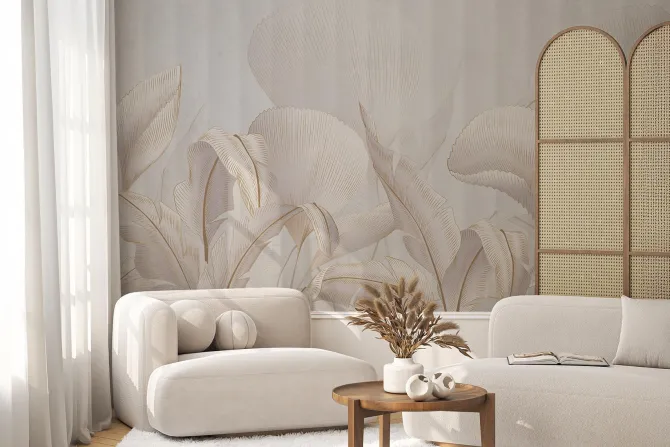 Fototapeta: Liście tropikalne na tle z jasnymi pasami i teksturą w eleganckim
