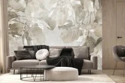 Fototapeta: Liście w beżowym kolorze na postarzanym tle