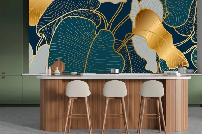 Fototapeta: Liście w stylu art deco ze złotawymi elementami