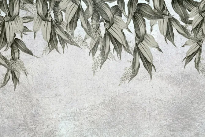 Fototapeta: Liście zwisające z góry na tle betonu