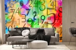 Fototapeta: Liczby na kolorowym tle w stylu akwareli
