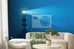 Fototapeta: Lighthouse tower with a ray of light in the dark