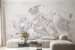 Fototapeta: Lilie wodne i liście w pastelowych barwach