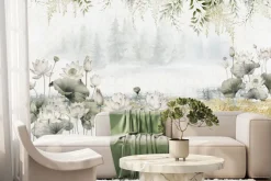 Fototapeta: Lilie wodne i zielone liście mural w nowoczesnym stylu