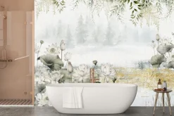 Fototapeta: Lilie wodne i zielone liście mural w nowoczesnym stylu