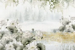 Fototapeta: Lilie wodne i zielone liście mural w nowoczesnym stylu