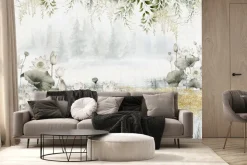 Fototapeta: Lilie wodne i zielone liście mural w nowoczesnym stylu