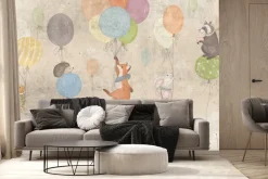 Fototapeta: Lis i zając trzymający balony