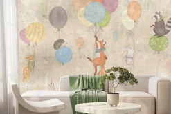 Fototapeta: Lis i zając trzymający balony