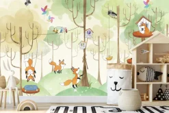 Fototapeta: Lisy bawiące się w lesie z wzgórzami