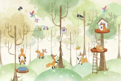 Fototapeta: Lisy bawiące się w lesie z wzgórzami