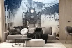 Fototapeta: Lokomotywa retro pociąg na dworcu