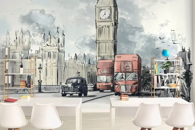 Fototapeta: Londyn z big benem i czerwonymi autobusami