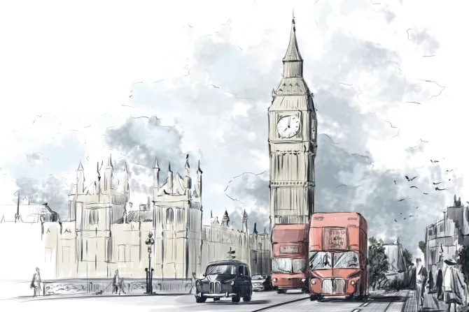 Fototapeta: Londyn z big benem i czerwonymi autobusami