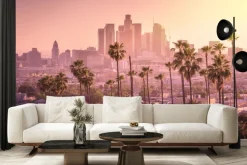 Fototapeta: Los angeles krajobraz o zachodzie słońca z palmami