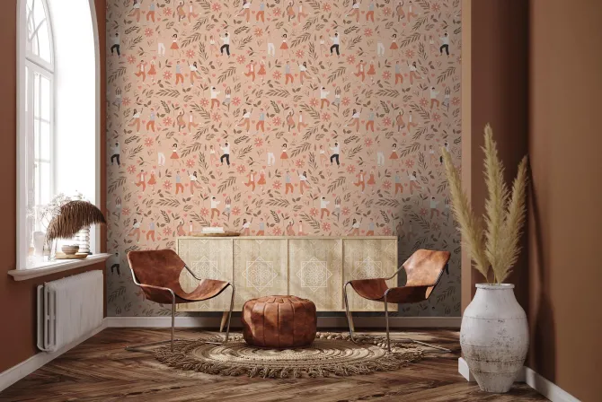 Fototapeta: Ludzie tańczący wśród kwiatów i liści