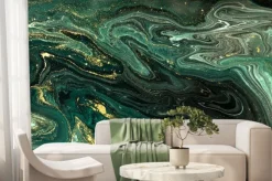 Fototapeta: Luksusowy zielony marmur ze złotymi zdobieniami