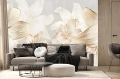 Fototapeta: Luxury art background with flowers lilies hand drawn in gold