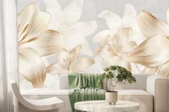 Fototapeta: Luxury art background with flowers lilies hand drawn in gold