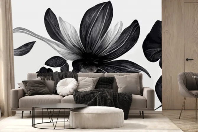 Fototapeta: Luxury black and white flowers art background