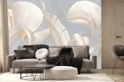 Fototapeta: Luxury botanical art background with white leaves of tropical