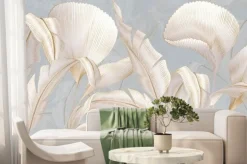 Fototapeta: Luxury botanical art background with white leaves of tropical