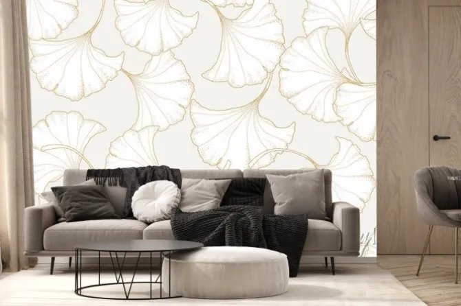 Fototapeta: Luxury gold ginkgo background design vector.