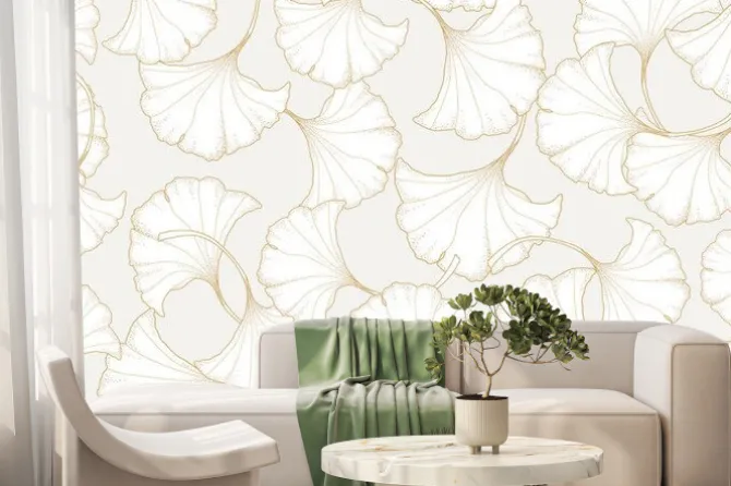 Fototapeta: Luxury gold ginkgo background design vector.