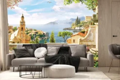 Fototapeta: Magiczny krajobraz z kościołem na tle morza i gór