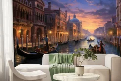 Fototapeta: Magiczny zachód słońca z gondolierami