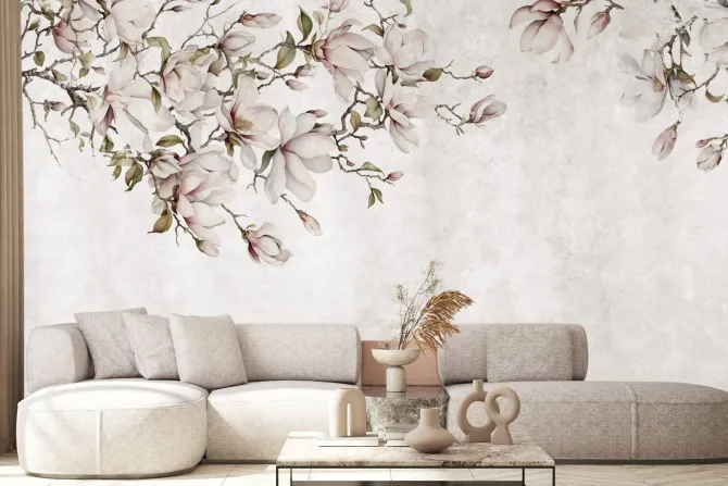 Fototapeta: Magnolia kwitnąca na betonowym murze