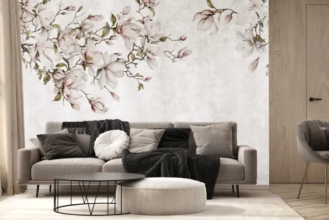 Fototapeta: Magnolia kwitnąca na betonowym murze