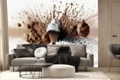 Fototapeta: Make-up brush with colorful powder dust explosion. generative