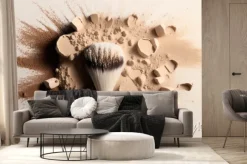 Fototapeta: Make-up brush with colorful powder dust explosion. generative