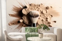 Fototapeta: Make-up brush with colorful powder dust explosion. generative